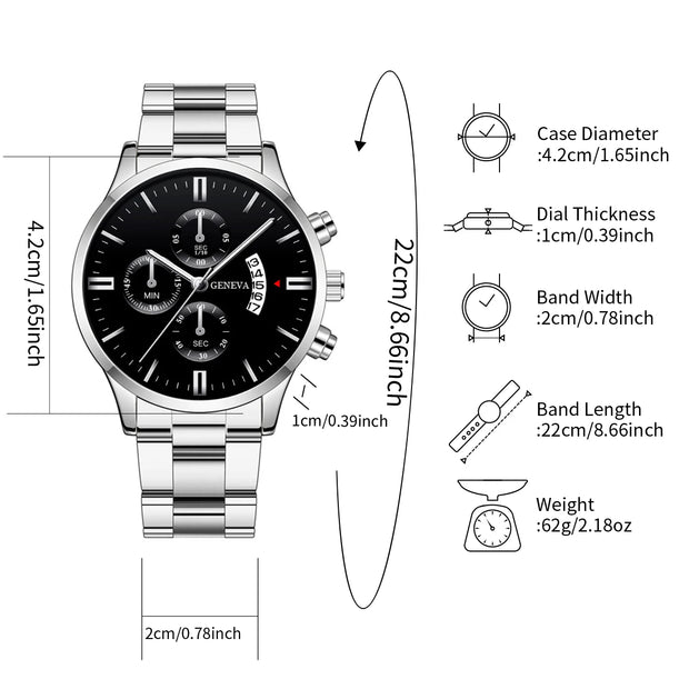 Men’s Business Steel Band Quartz Watch with Calendar