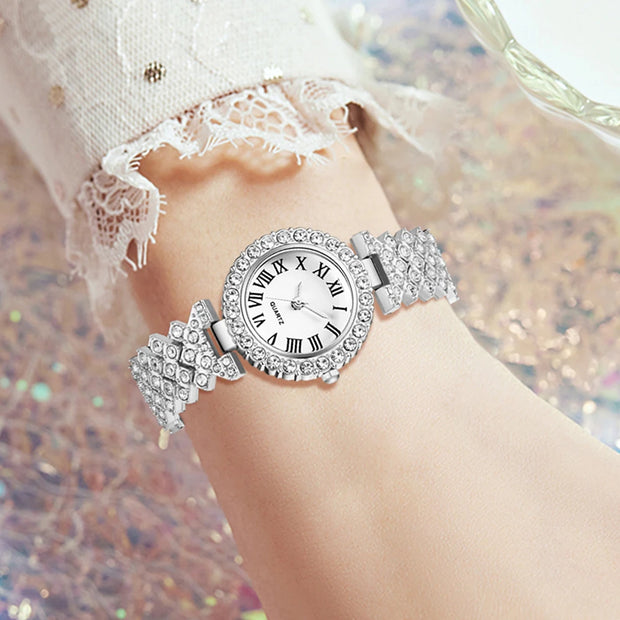 Women’s Silver Quartz Watch Jewelry Gift Set