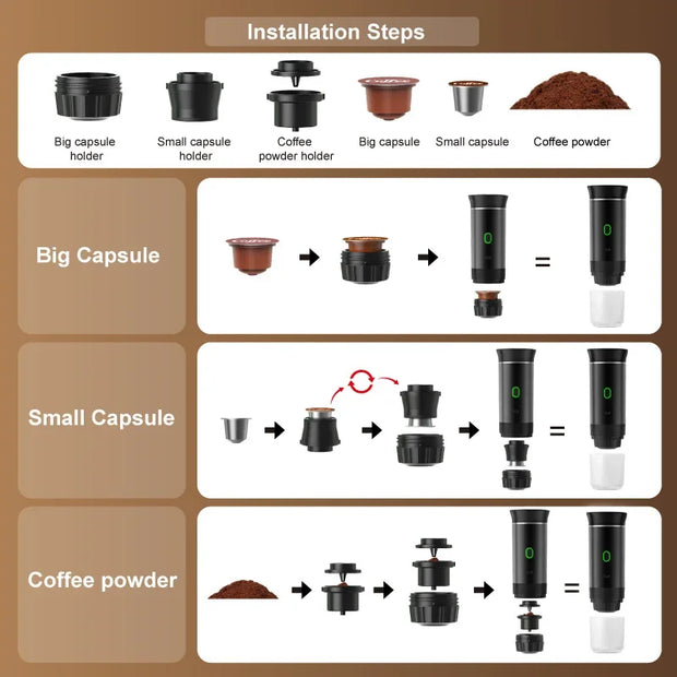 Portable Wireless Espresso Coffee Maker 3-in-1
