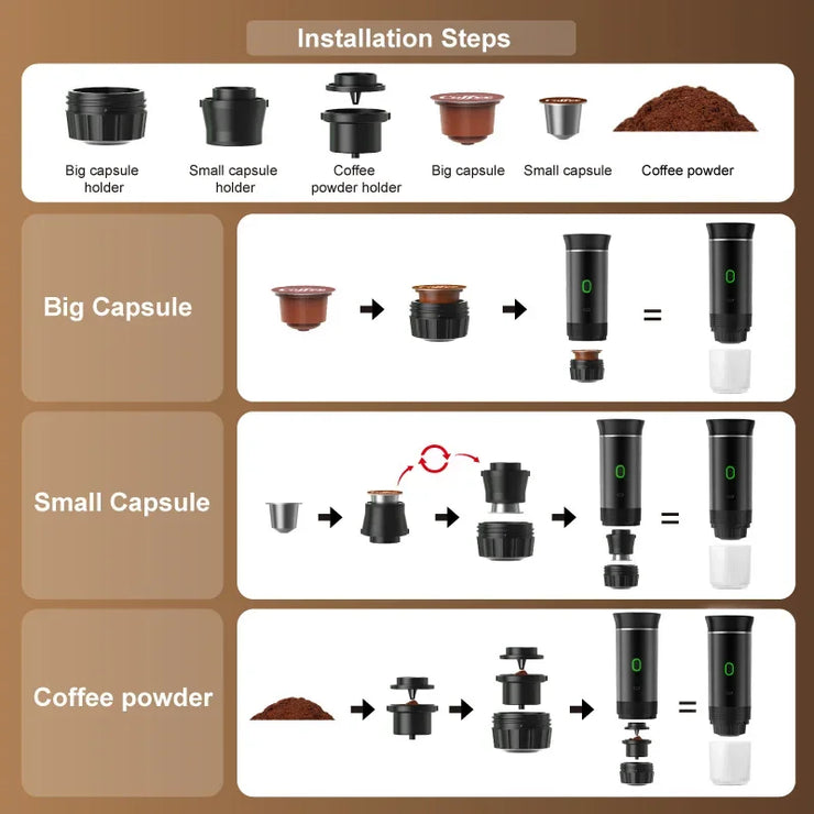 Portable Wireless Espresso Coffee Maker 3-in-1