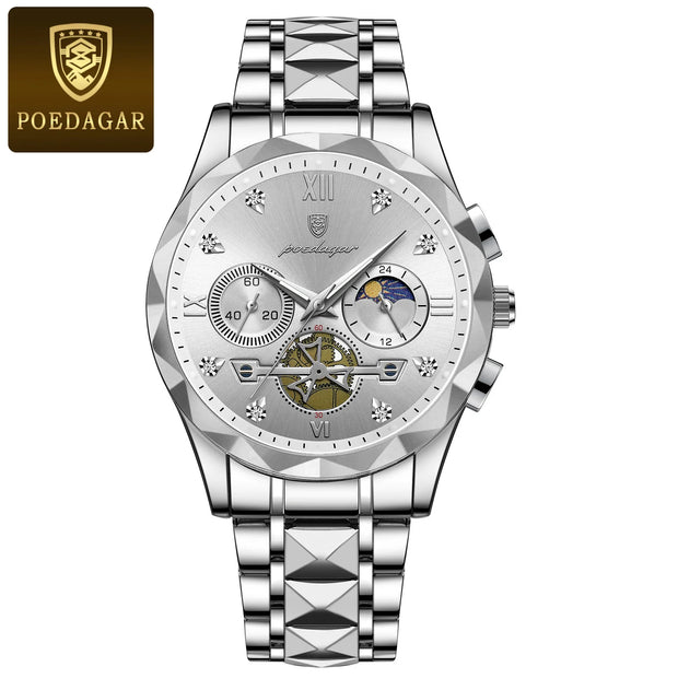 POEDAGAR Luxury Watches For Men Leather Chronograph Man Watch Waterproof Luminous Military Fashion Men's Quartz Wristwatch Reloj