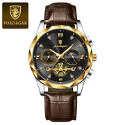 POEDAGAR Luxury Watches For Men Leather Chronograph Man Watch Waterproof Luminous Military Fashion Men's Quartz Wristwatch Reloj