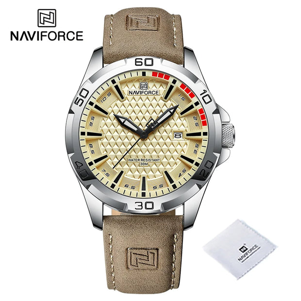 NAVIFORCE Original Fashion Wild Watches for Men Waterproof Leather Man Wristwatch Quartz Calendar Clock Relogios Masculino 8023