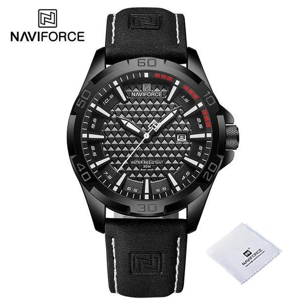 NAVIFORCE Original Fashion Wild Watches for Men Waterproof Leather Man Wristwatch Quartz Calendar Clock Relogios Masculino 8023