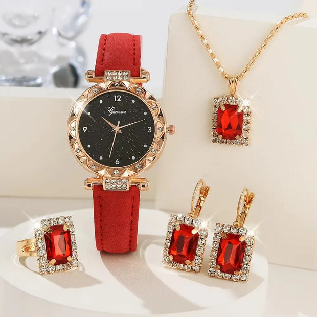 Women’s Luxury Quartz Watch and Bracelet 5pcs Set