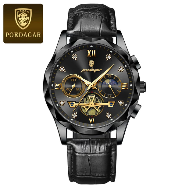 POEDAGAR Luxury Watches For Men Leather Chronograph Man Watch Waterproof Luminous Military Fashion Men's Quartz Wristwatch Reloj
