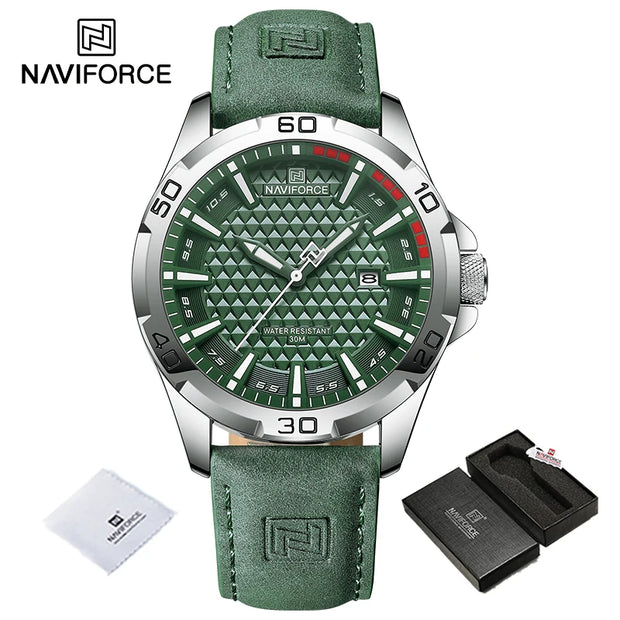 NAVIFORCE Original Fashion Wild Watches for Men Waterproof Leather Man Wristwatch Quartz Calendar Clock Relogios Masculino 8023