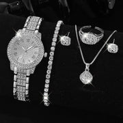 Women’s Silver Quartz Watch Jewelry Gift Set