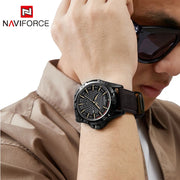 NAVIFORCE Top Brand  Men Casual Sport Military Quartz Calendar Wrist Watch for Man Business Leather Waterproof Male ClockNF8023