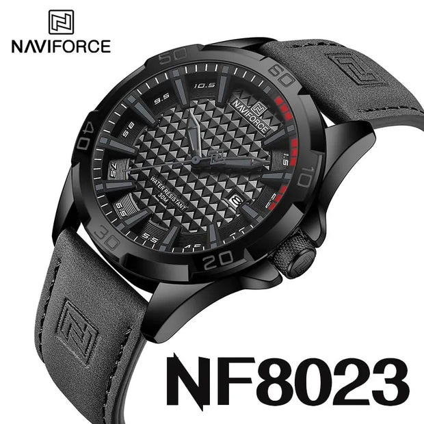 NAVIFORCE Top Brand  Men Casual Sport Military Quartz Calendar Wrist Watch for Man Business Leather Waterproof Male ClockNF8023