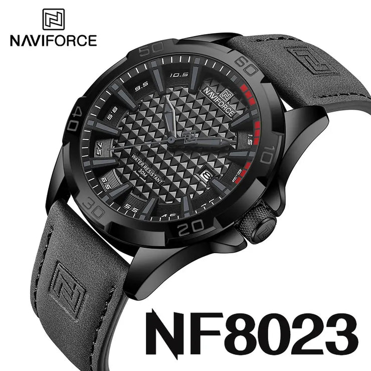 NAVIFORCE Top Brand  Men Casual Sport Military Quartz Calendar Wrist Watch for Man Business Leather Waterproof Male ClockNF8023