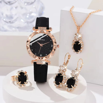 Women’s Luxury Quartz Watch and Bracelet 5pcs Set