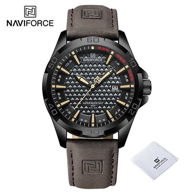 NAVIFORCE Original Fashion Wild Watches for Men Waterproof Leather Man Wristwatch Quartz Calendar Clock Relogios Masculino 8023