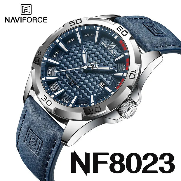 NAVIFORCE Top Brand  Men Casual Sport Military Quartz Calendar Wrist Watch for Man Business Leather Waterproof Male ClockNF8023