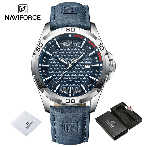 NAVIFORCE Original Fashion Wild Watches for Men Waterproof Leather Man Wristwatch Quartz Calendar Clock Relogios Masculino 8023