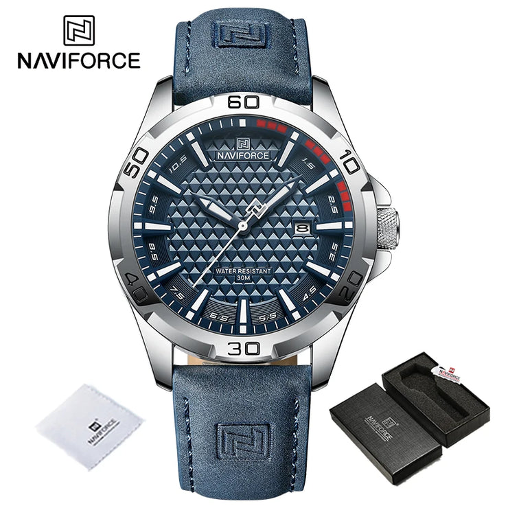 NAVIFORCE Original Fashion Wild Watches for Men Waterproof Leather Man Wristwatch Quartz Calendar Clock Relogios Masculino 8023