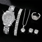 Women’s Silver Quartz Watch Jewelry Gift Set