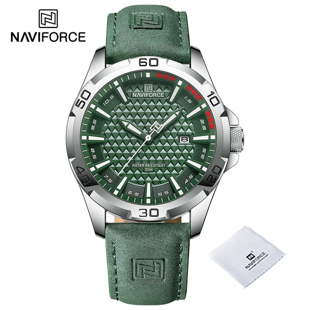 NAVIFORCE Original Fashion Wild Watches for Men Waterproof Leather Man Wristwatch Quartz Calendar Clock Relogios Masculino 8023