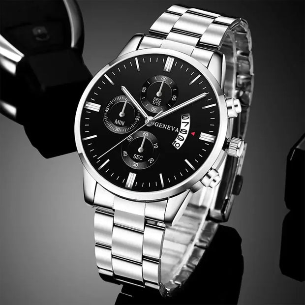 Men’s Luxury Silver Stainless Steel Quartz Watch