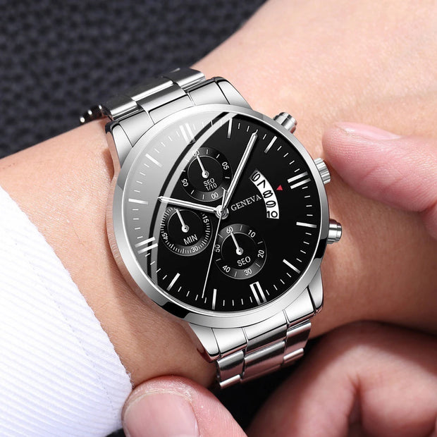 Men’s Business Steel Band Quartz Watch with Calendar
