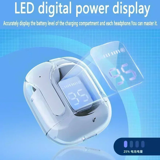 T2 Transparent Bluetooth Earbuds with Digital Display