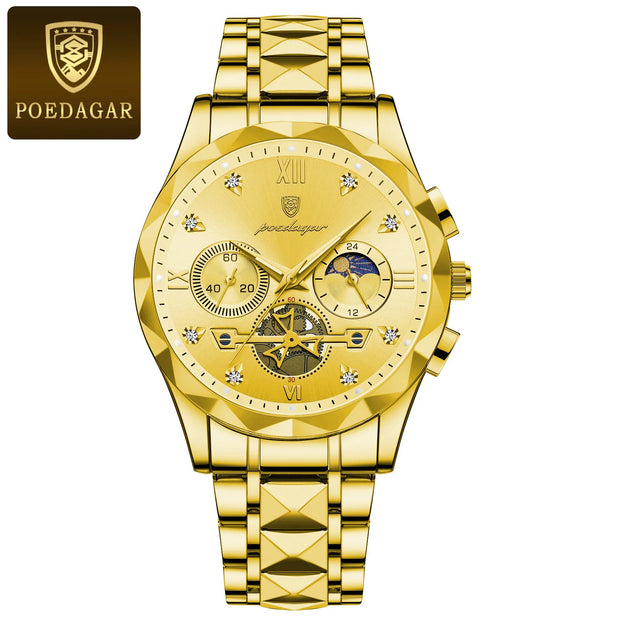 POEDAGAR Luxury Watches For Men Leather Chronograph Man Watch Waterproof Luminous Military Fashion Men's Quartz Wristwatch Reloj