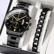 Men’s Business Steel Band Quartz Watch with Calendar