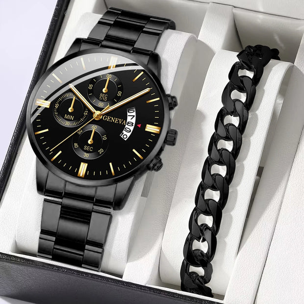 Men’s Business Steel Band Quartz Watch with Calendar