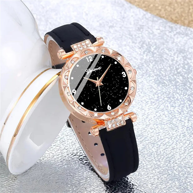 Women’s Luxury Quartz Watch and Bracelet 5pcs Set