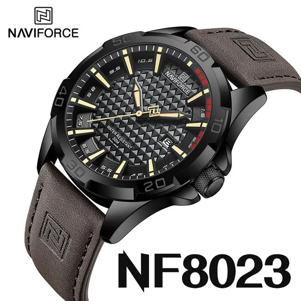 NAVIFORCE Top Brand  Men Casual Sport Military Quartz Calendar Wrist Watch for Man Business Leather Waterproof Male ClockNF8023