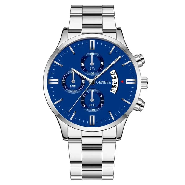 Men’s Luxury Silver Stainless Steel Quartz Watch
