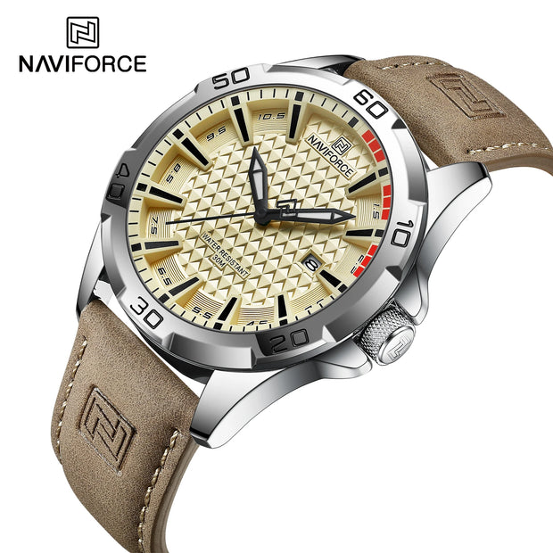 NAVIFORCE Top Brand  Men Casual Sport Military Quartz Calendar Wrist Watch for Man Business Leather Waterproof Male ClockNF8023