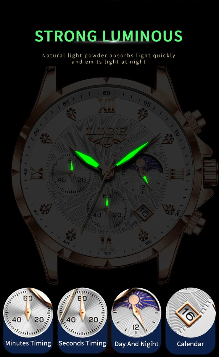 New Mens Watches LIGE Top Brand Luxury Leather Casual Quartz Watch Men's Sport Waterproof Clock Watch Relogios Masculino+Box