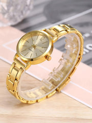 Women’s Golden Quartz Watch and Heart Charm Bracelet Set