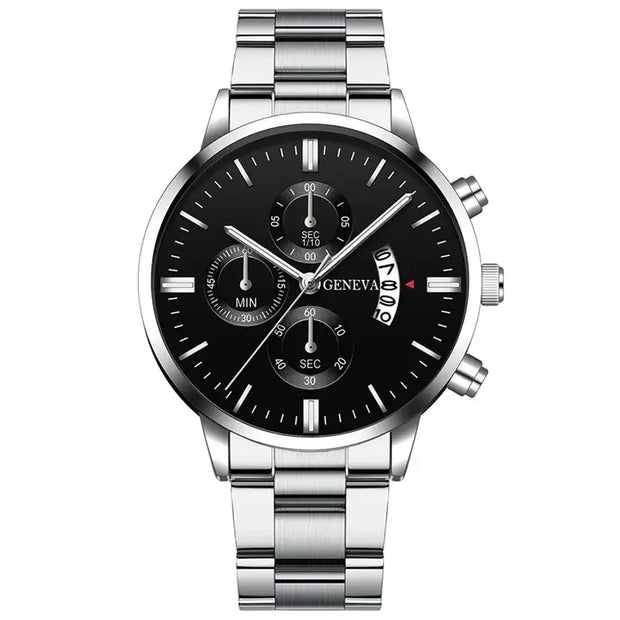 Men’s Luxury Silver Stainless Steel Quartz Watch