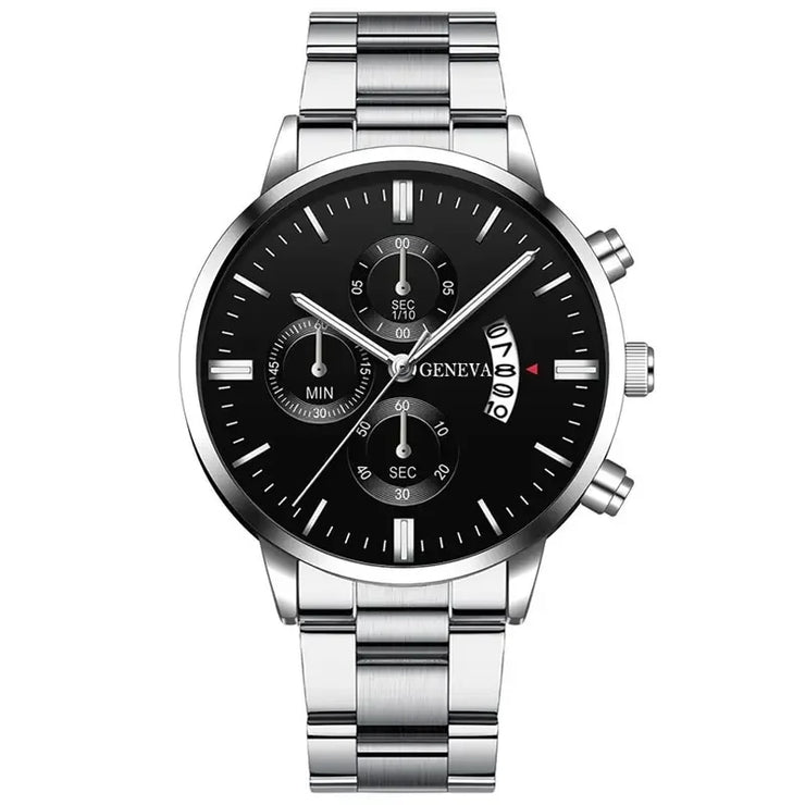Men’s Luxury Silver Stainless Steel Quartz Watch