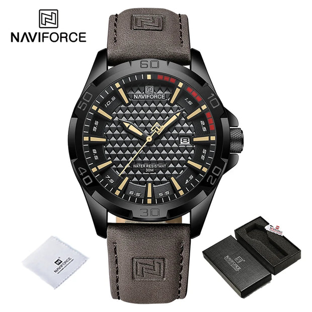 NAVIFORCE Original Fashion Wild Watches for Men Waterproof Leather Man Wristwatch Quartz Calendar Clock Relogios Masculino 8023