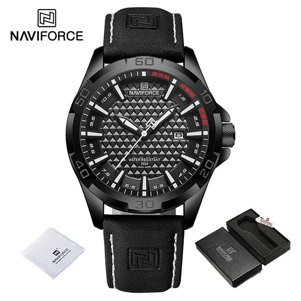 NAVIFORCE Original Fashion Wild Watches for Men Waterproof Leather Man Wristwatch Quartz Calendar Clock Relogios Masculino 8023
