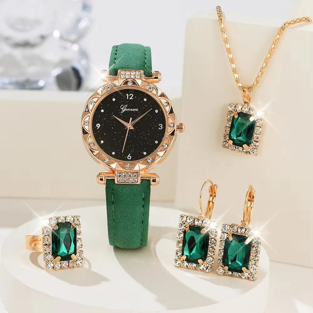 Women’s Luxury Quartz Watch and Bracelet 5pcs Set