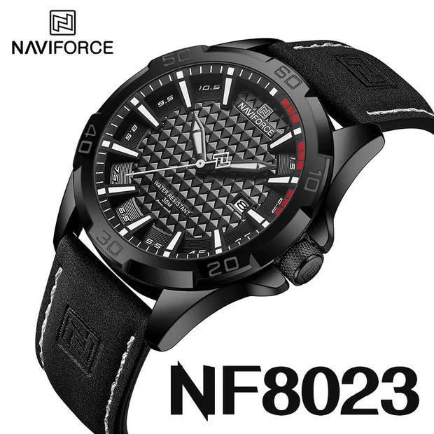 NAVIFORCE Top Brand  Men Casual Sport Military Quartz Calendar Wrist Watch for Man Business Leather Waterproof Male ClockNF8023