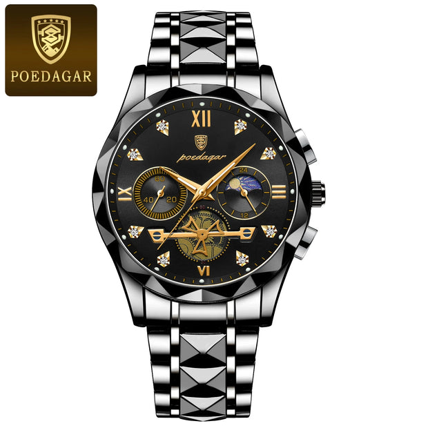 POEDAGAR Luxury Watches For Men Leather Chronograph Man Watch Waterproof Luminous Military Fashion Men's Quartz Wristwatch Reloj
