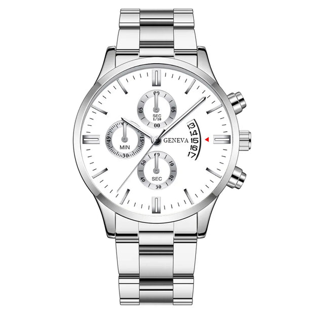 Men’s Luxury Silver Stainless Steel Quartz Watch