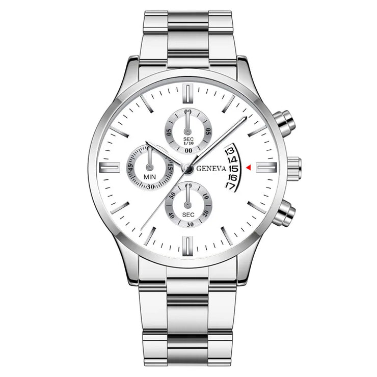 Men’s Luxury Silver Stainless Steel Quartz Watch