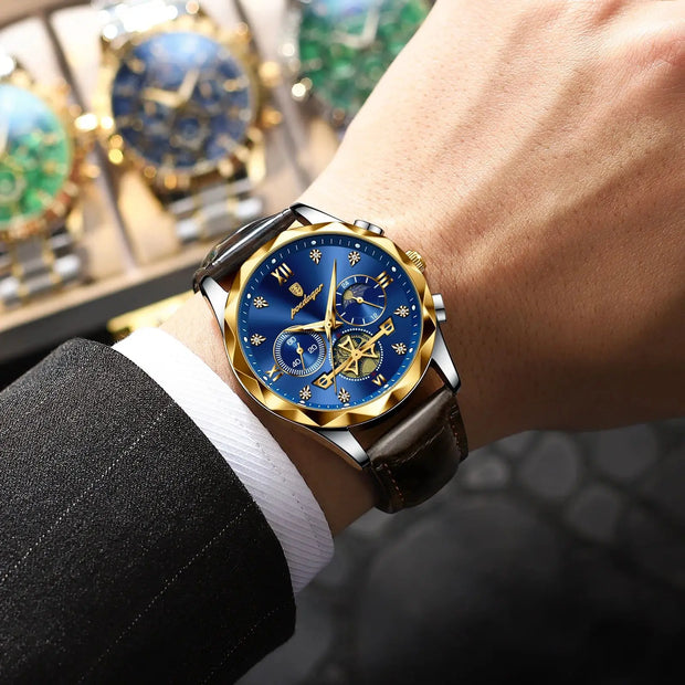 POEDAGAR Luxury Watches For Men Leather Chronograph Man Watch Waterproof Luminous Military Fashion Men's Quartz Wristwatch Reloj