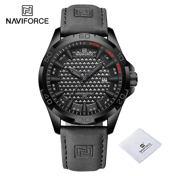 NAVIFORCE Original Fashion Wild Watches for Men Waterproof Leather Man Wristwatch Quartz Calendar Clock Relogios Masculino 8023