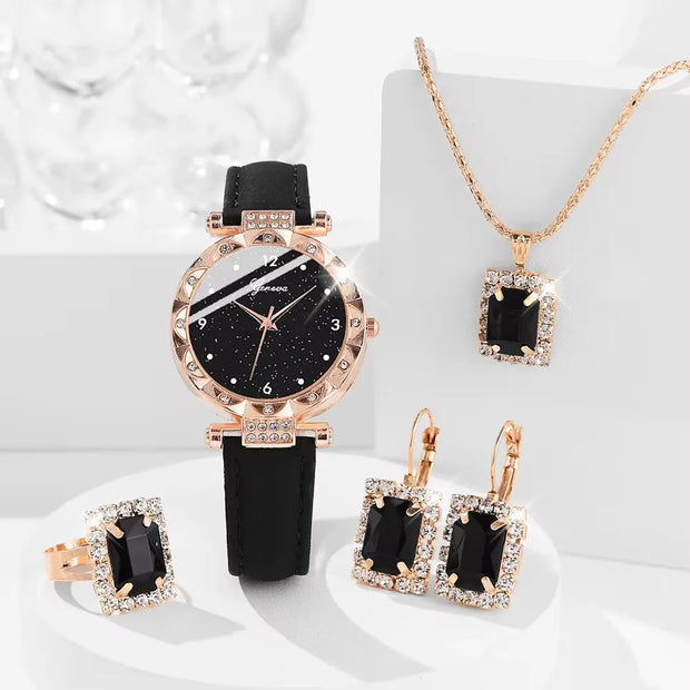 Women’s Luxury Quartz Watch and Bracelet 5pcs Set