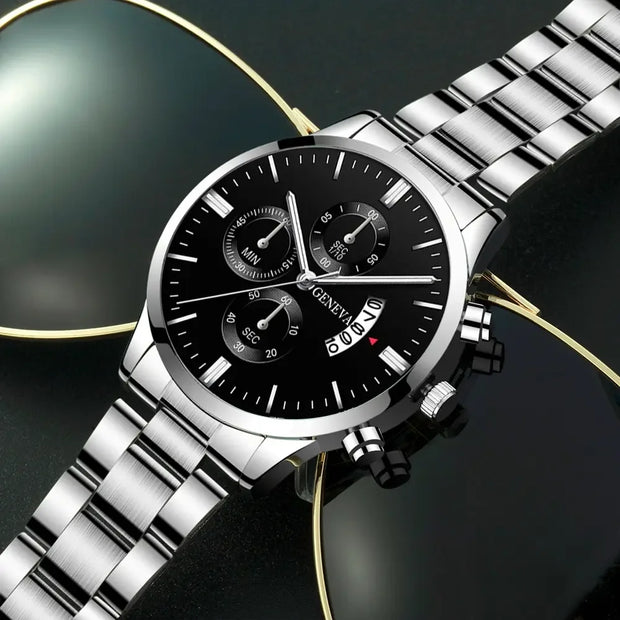 Men’s Luxury Silver Stainless Steel Quartz Watch