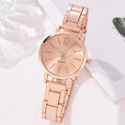 Women’s Golden Quartz Watch and Heart Charm Bracelet Set