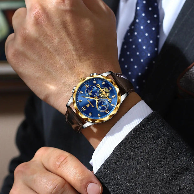 POEDAGAR Luxury Watches For Men Leather Chronograph Man Watch Waterproof Luminous Military Fashion Men's Quartz Wristwatch Reloj