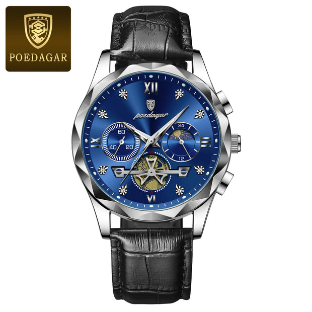 POEDAGAR Luxury Watches For Men Leather Chronograph Man Watch Waterproof Luminous Military Fashion Men's Quartz Wristwatch Reloj